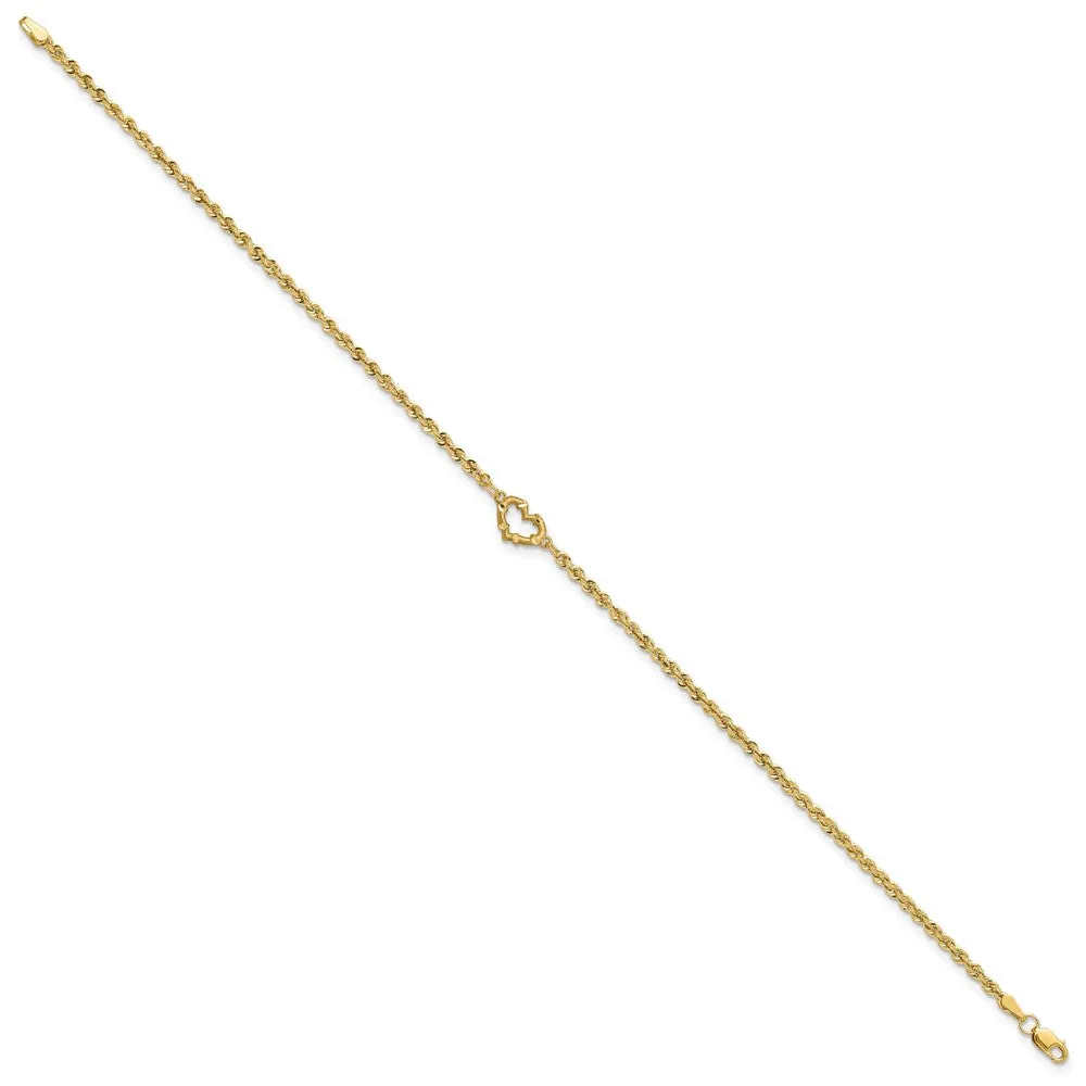 10k Diamond-cut Open Heart Rope Anklet-10ANK154-10