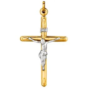 14k 2 Tone Gold Round Tube Crucifix Pendant