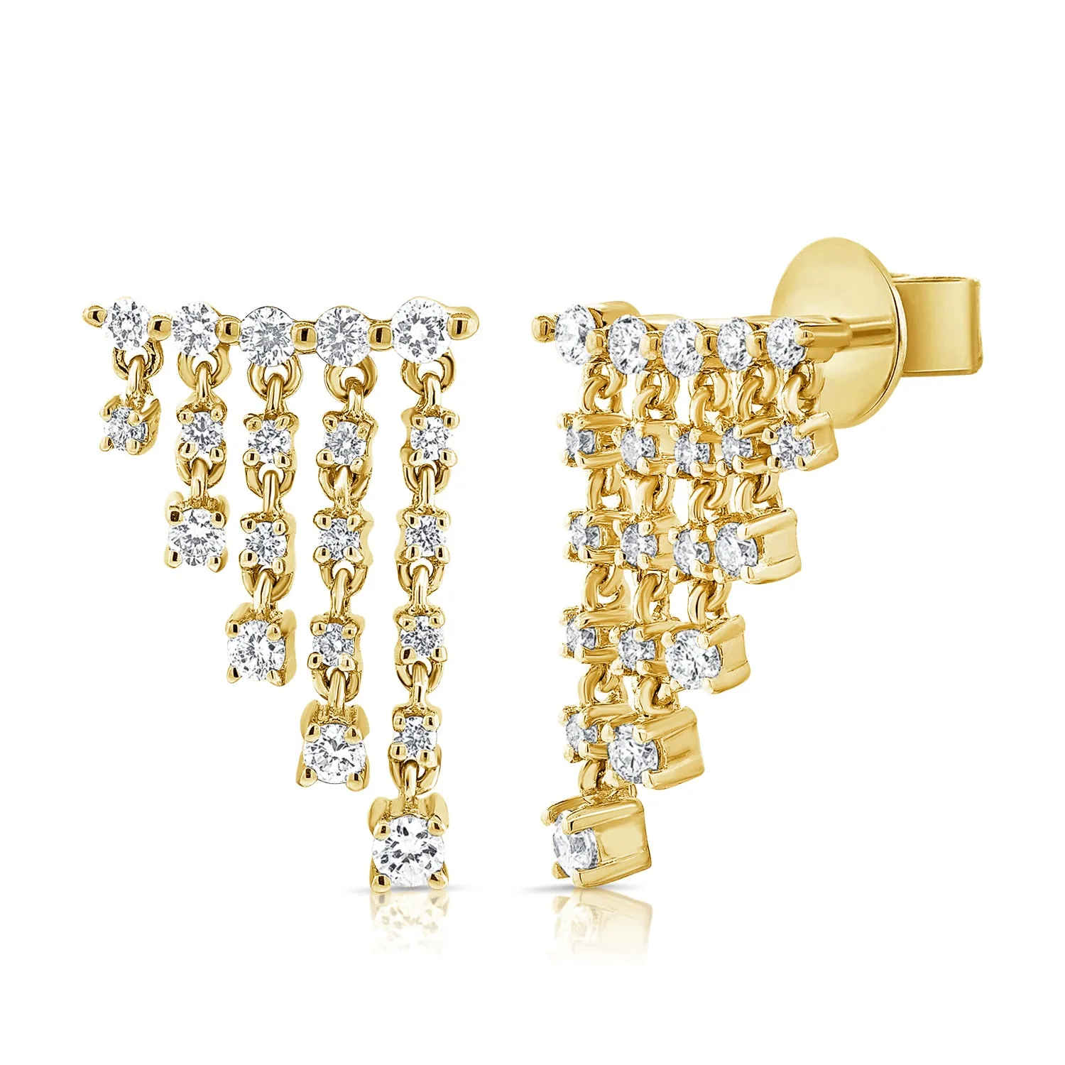 14K Gold & Diamond Dangle Ear Climber Earrings - 0.41ct