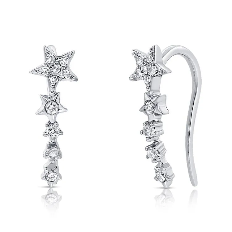 14K Gold & Diamond Star Ear Climbers - 0.11ct