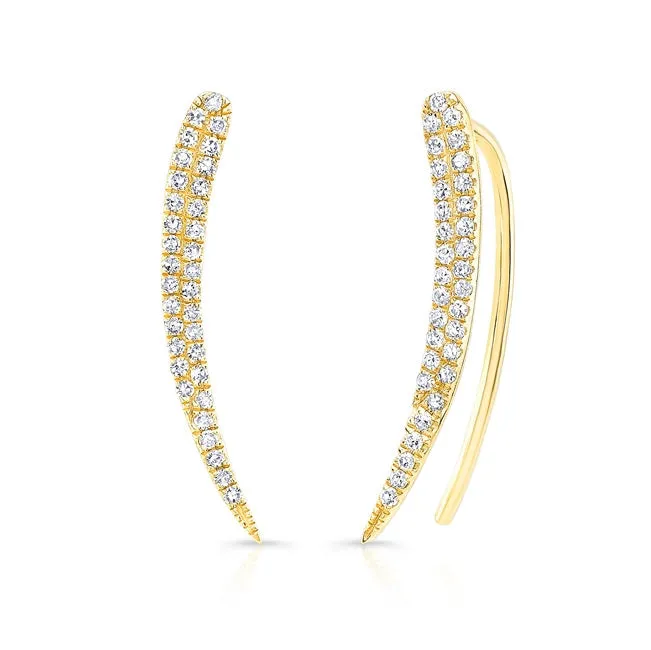 14k Gold Diamond Crescent Ear Climbers