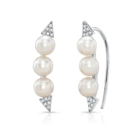 14k Gold Pearl and Diamond Ear Climbers