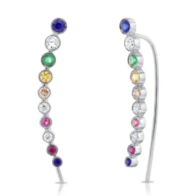 14K White Gold Colored Stone Ear Climbers