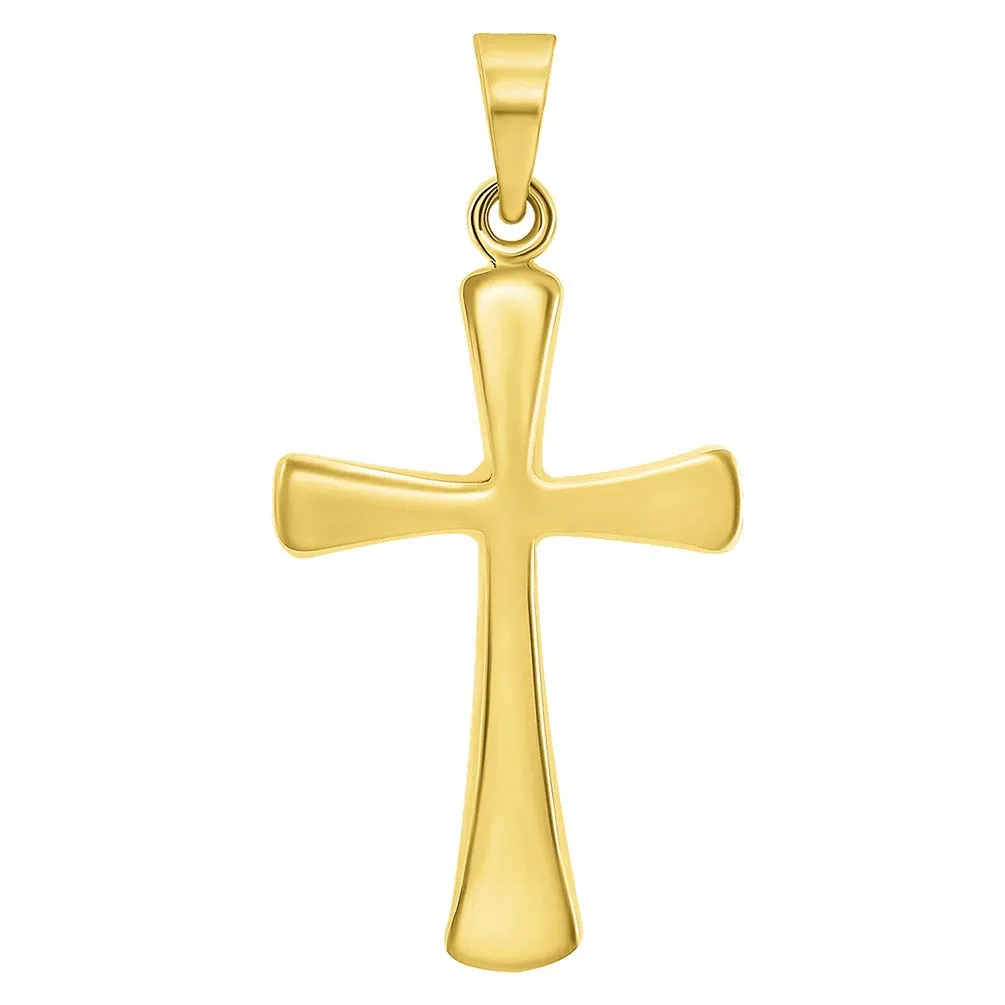 14k Yellow Gold High Polished Religious Plain Simple Cross Pendant with Figaro Chain Necklace