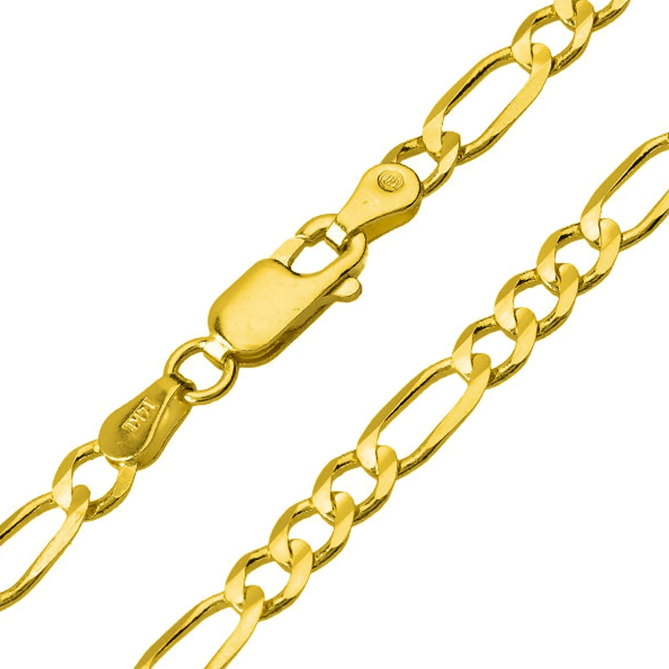 14k Yellow Gold High Polished Religious Plain Simple Cross Pendant with Figaro Chain Necklace