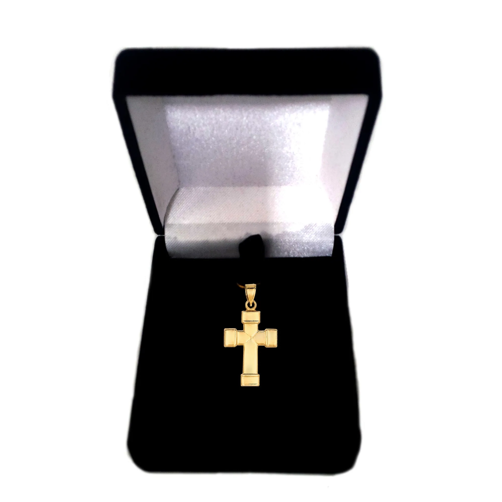 14k Yellow Gold Shiny Finish Square Tube Cross Pendant