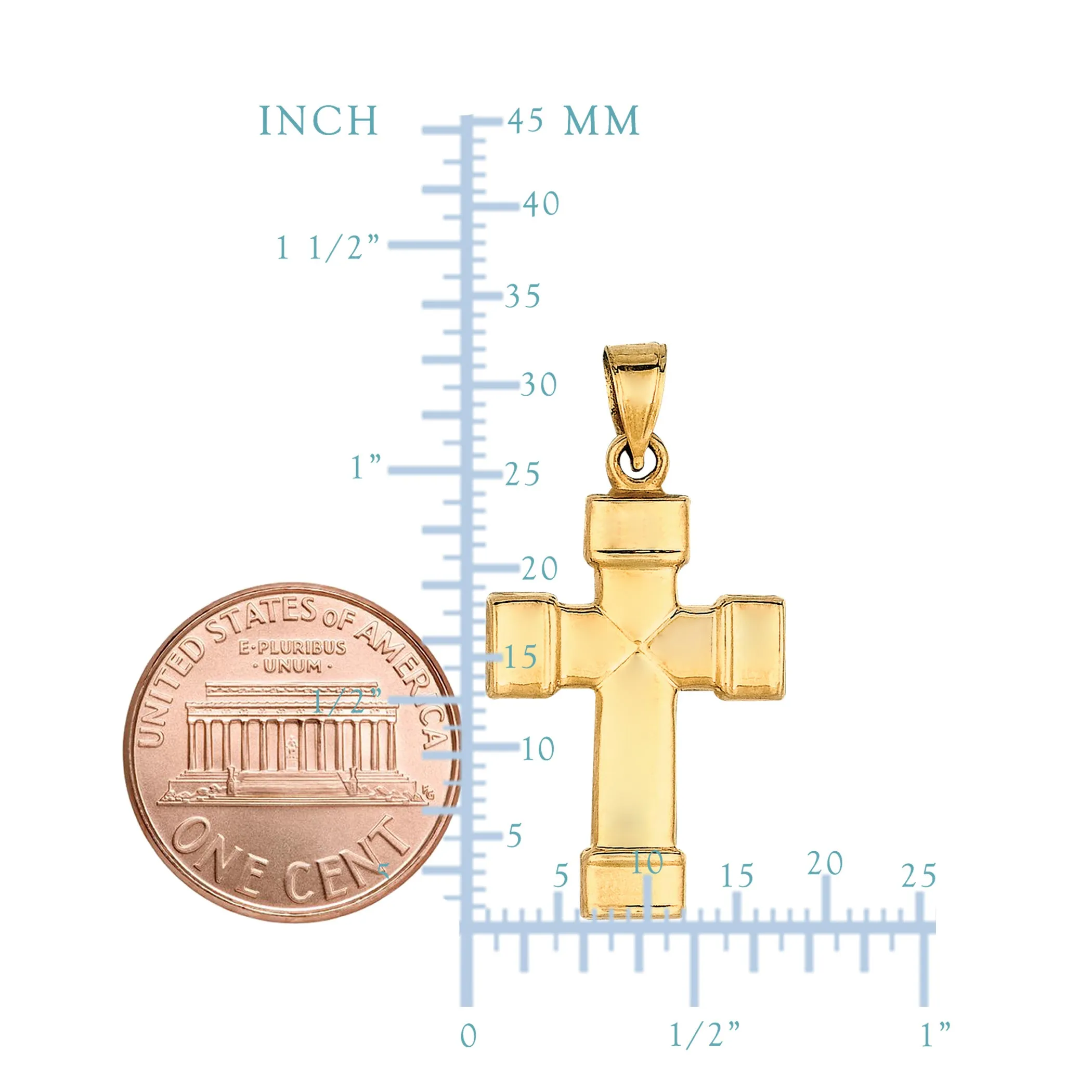 14k Yellow Gold Shiny Finish Square Tube Cross Pendant