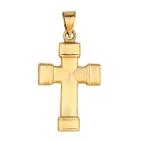 14k Yellow Gold Shiny Finish Square Tube Cross Pendant