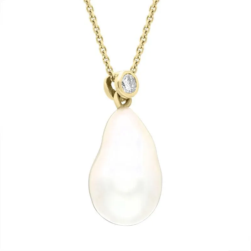 18ct Yellow Gold White Akoya Pearl Drop 0.10ct Diamond Necklace D