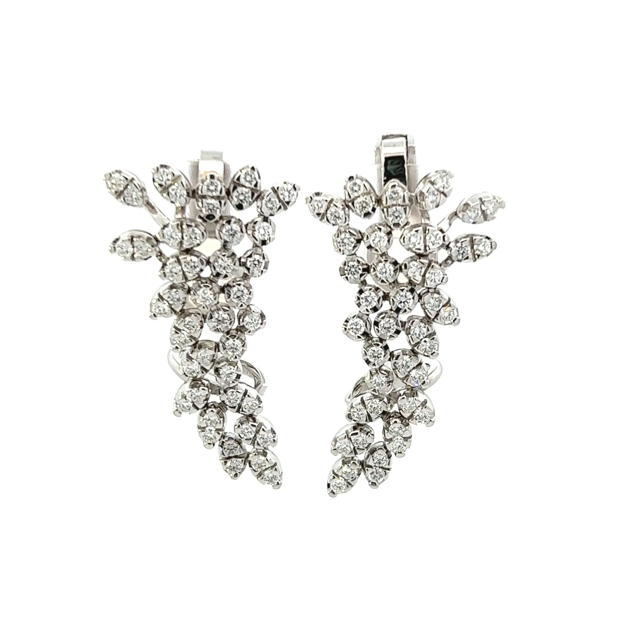 18K White Gold Cluster Diamond Ear Climbers (2.67ctw)