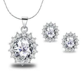 18K White Gold Created Diamond CZ Round 2 Carat Oval Necklace Plated 18 inch