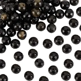 2 Strands Natural Golden Sheen Obsidian Beads Strands, Faceted, Round, 8~8.5mm, Hole: 1.2~1.4mm, about 45~48pcs/strand, 14.65''~15.08''(37.2~38.3cm)