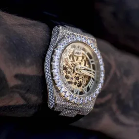 42MM Iced Alpha Era Luminous Skeleton Gold w/ Rubber Strap