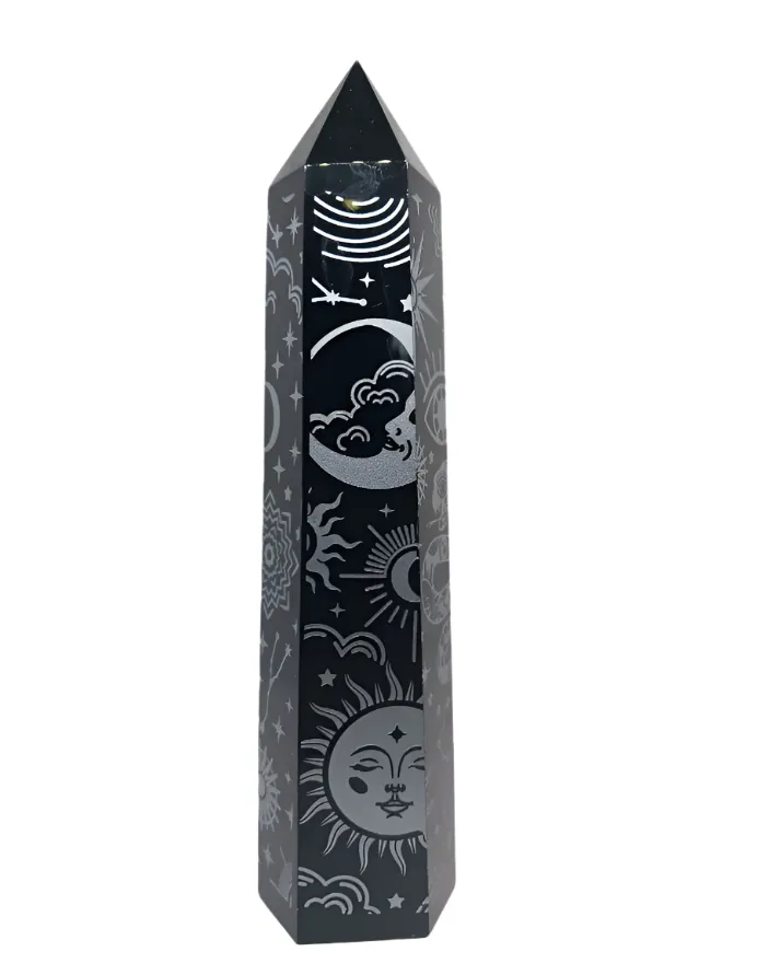 525G Obsidian Crystal Tower with Silver Pattern