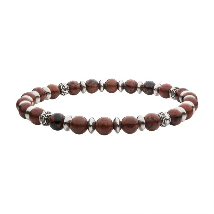 6.5mm Brown Obsidian Stones with Black Oxidized Beads 7.5" Bracelet BR37977