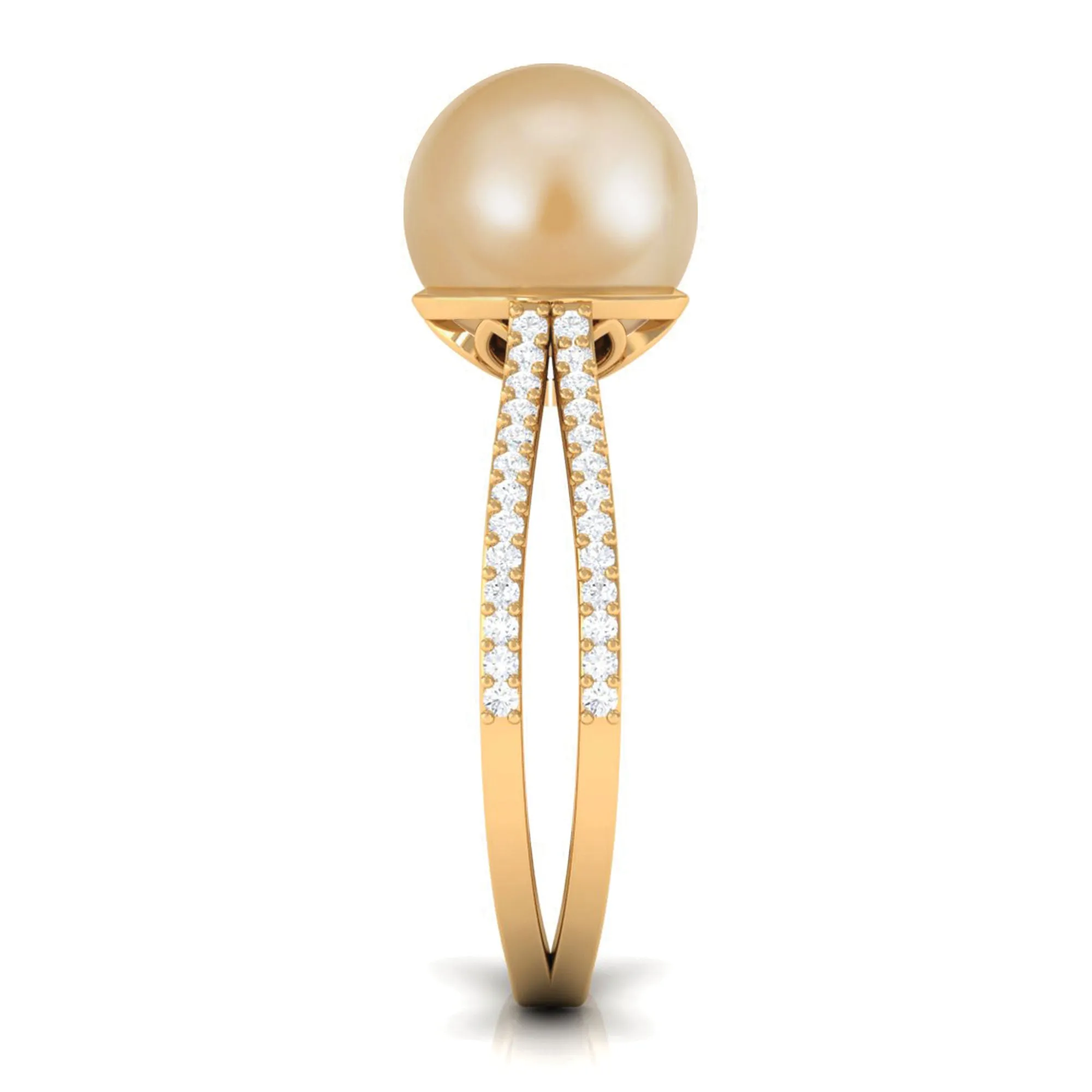 9 MM South Sea Pearl Solitaire Split Shank Ring with Diamond