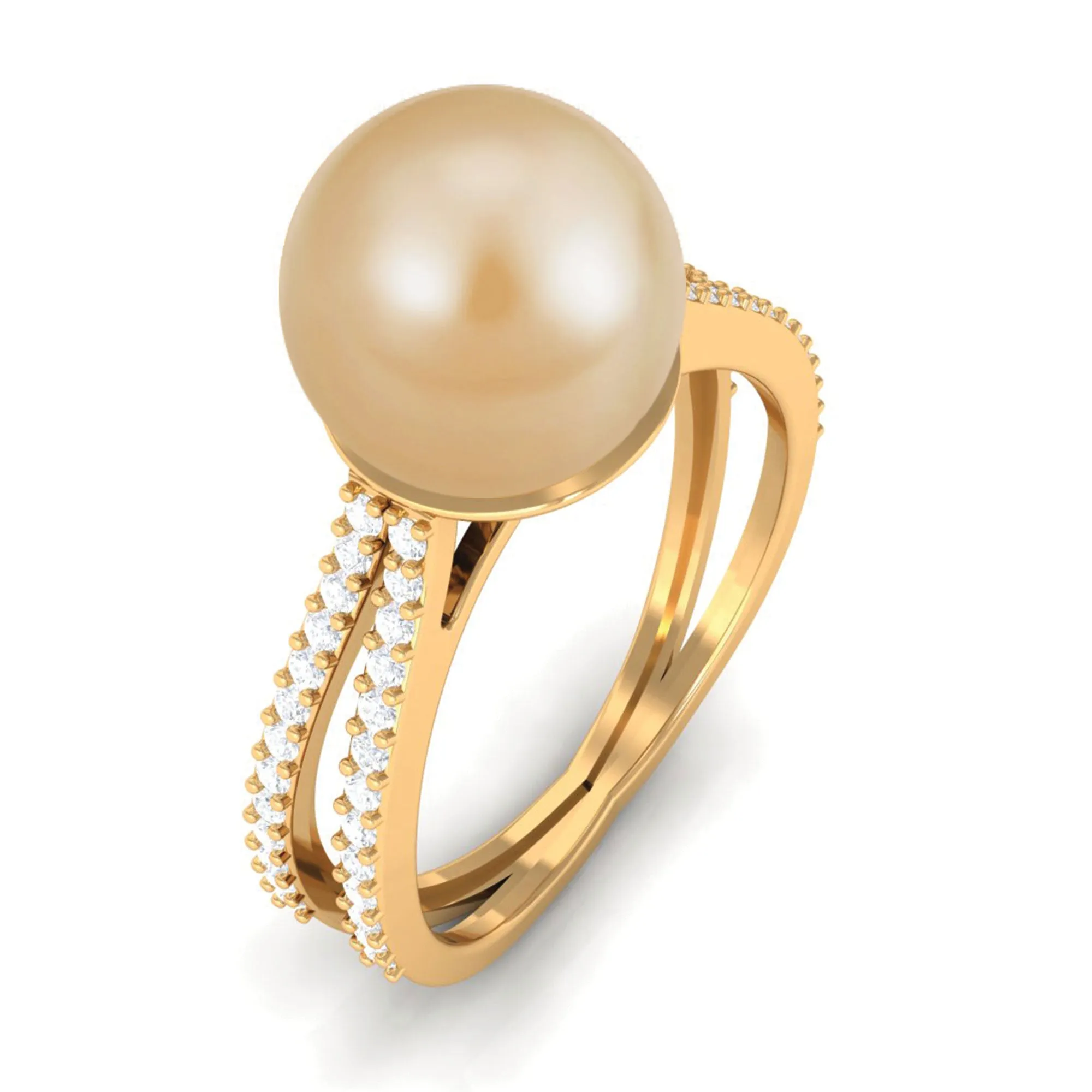 9 MM South Sea Pearl Solitaire Split Shank Ring with Diamond