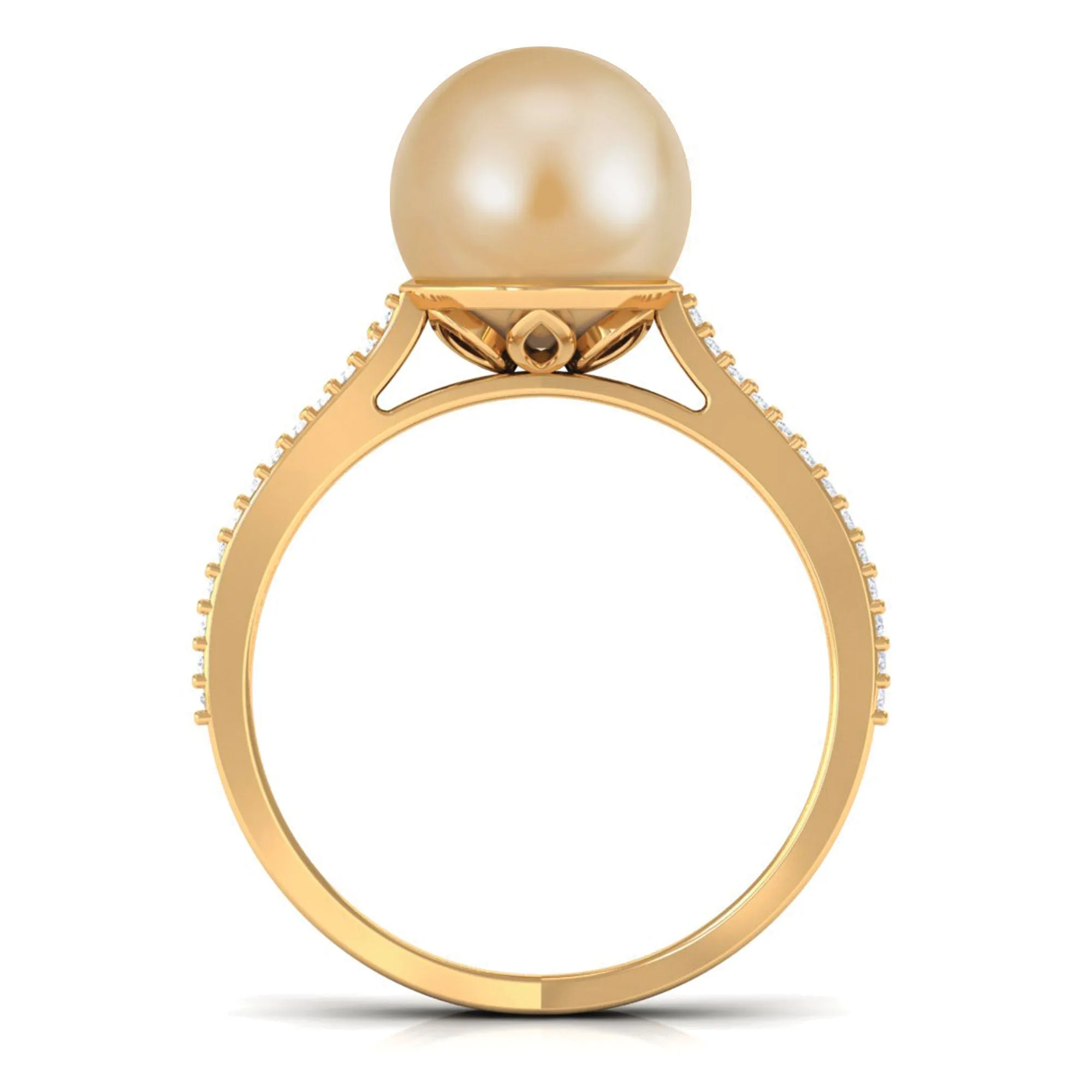 9 MM South Sea Pearl Solitaire Split Shank Ring with Diamond