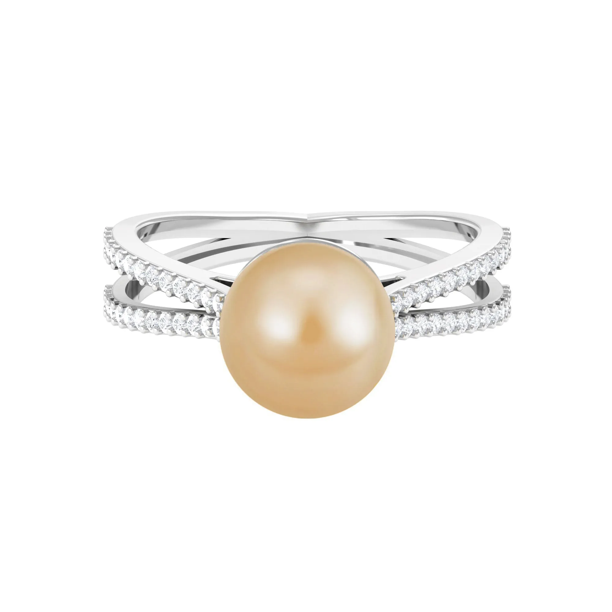 9 MM South Sea Pearl Solitaire Split Shank Ring with Diamond