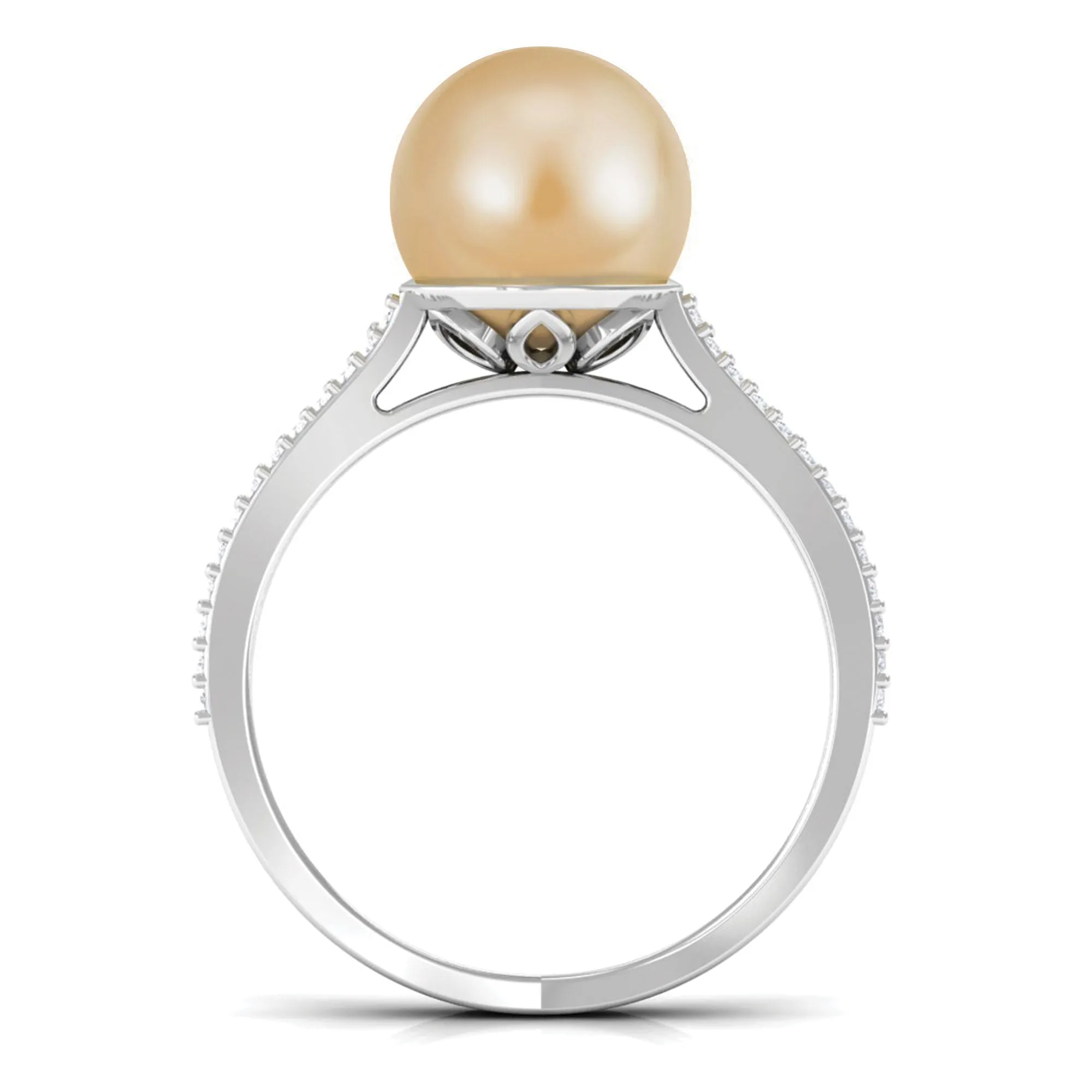 9 MM South Sea Pearl Solitaire Split Shank Ring with Diamond