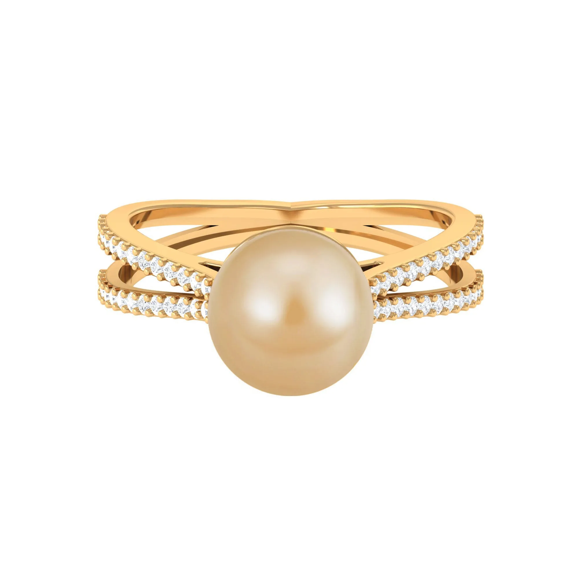 9 MM South Sea Pearl Solitaire Split Shank Ring with Diamond