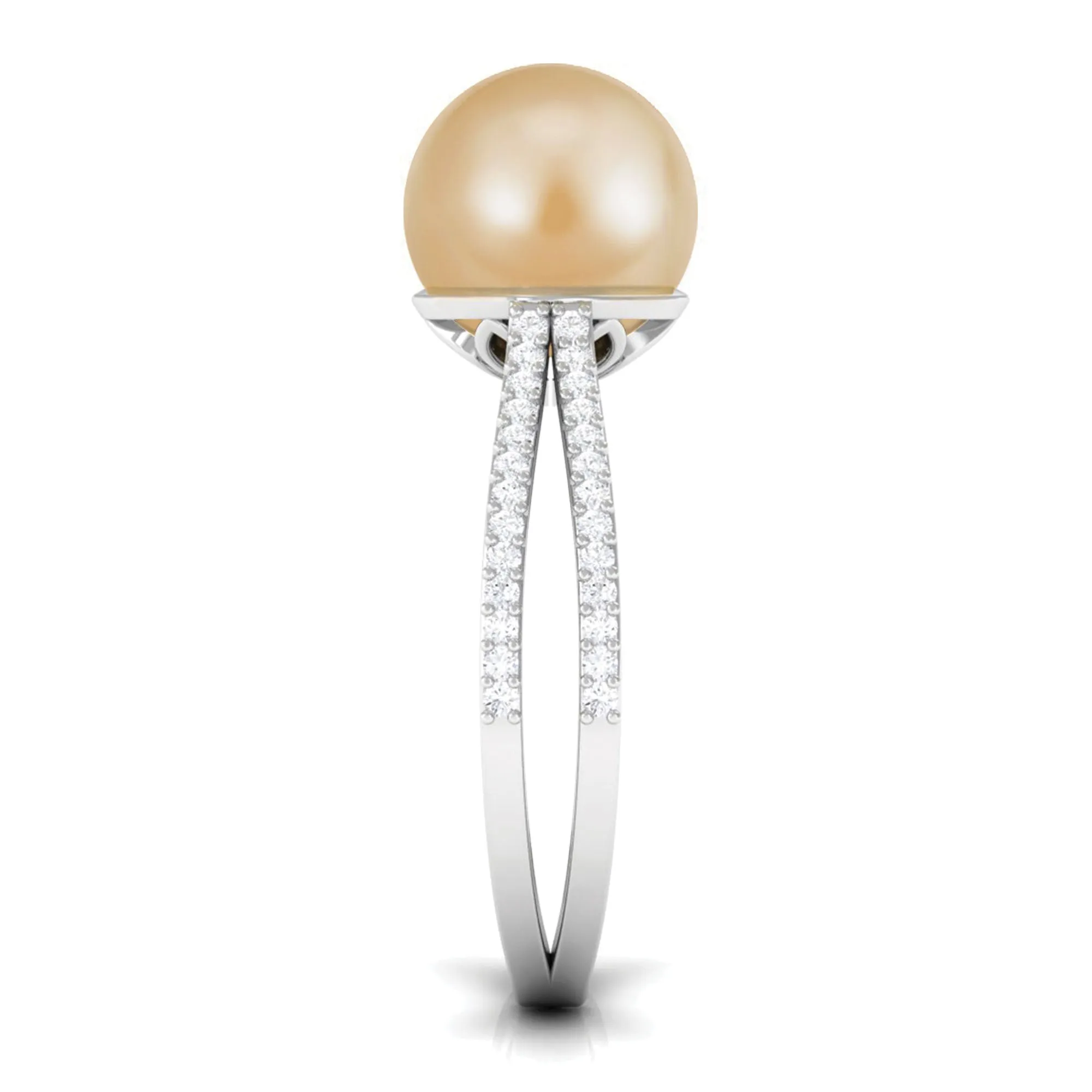 9 MM South Sea Pearl Solitaire Split Shank Ring with Diamond
