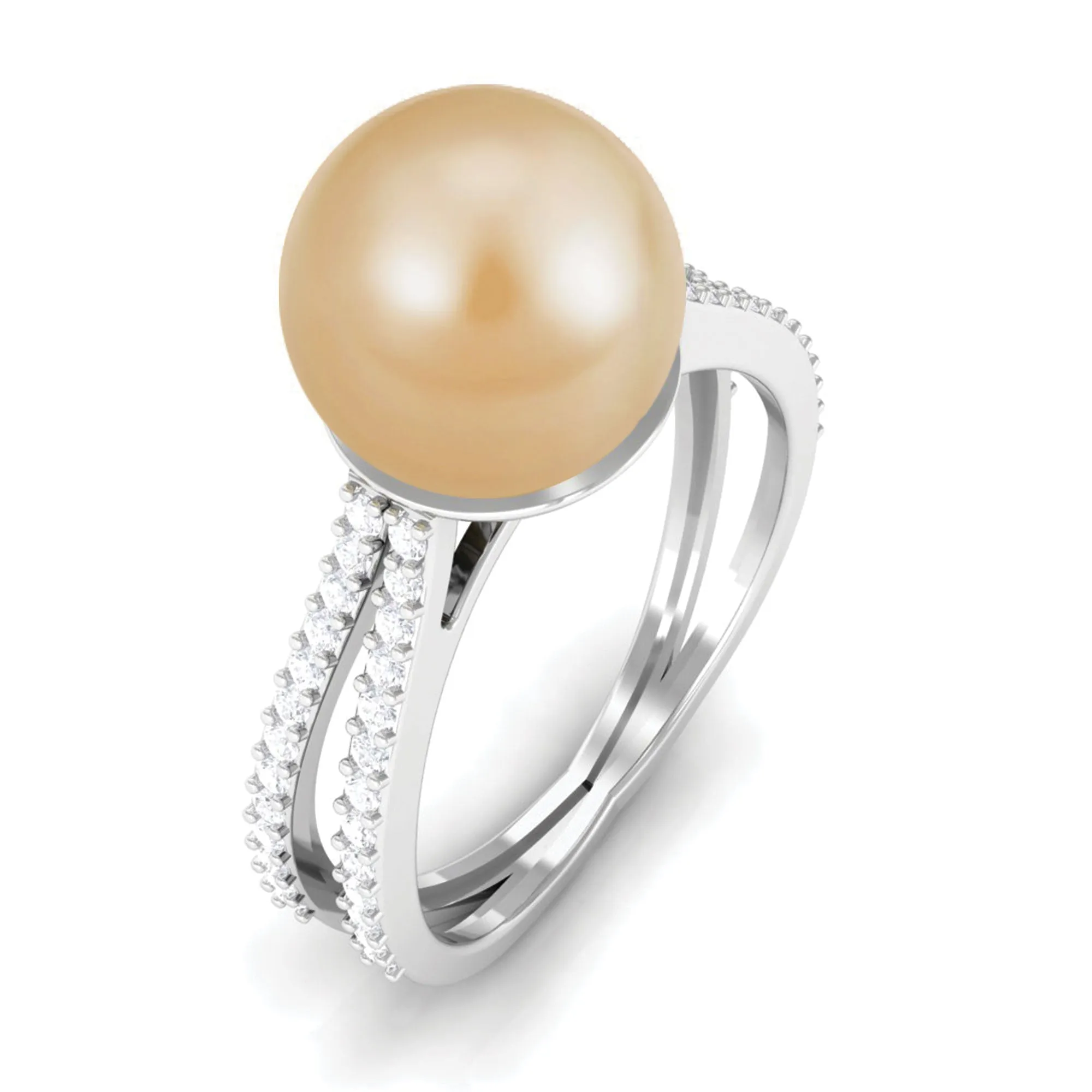 9 MM South Sea Pearl Solitaire Split Shank Ring with Diamond