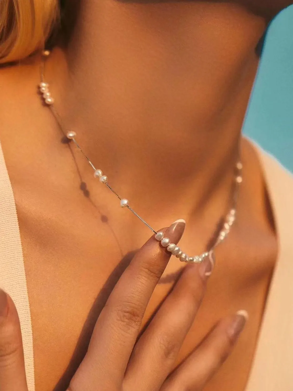 925 Silver Aurora Freshwater Pearl Chain Necklace