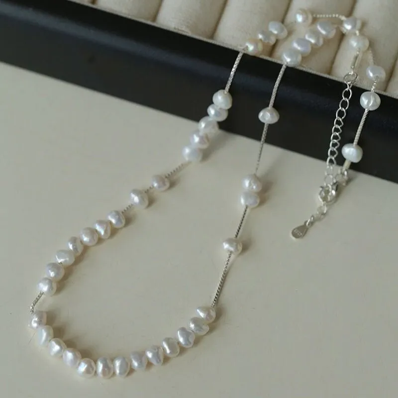 925 Silver Aurora Freshwater Pearl Chain Necklace