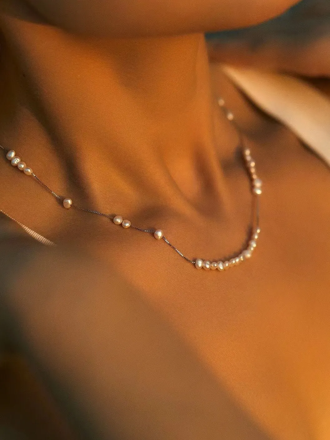 925 Silver Aurora Freshwater Pearl Chain Necklace