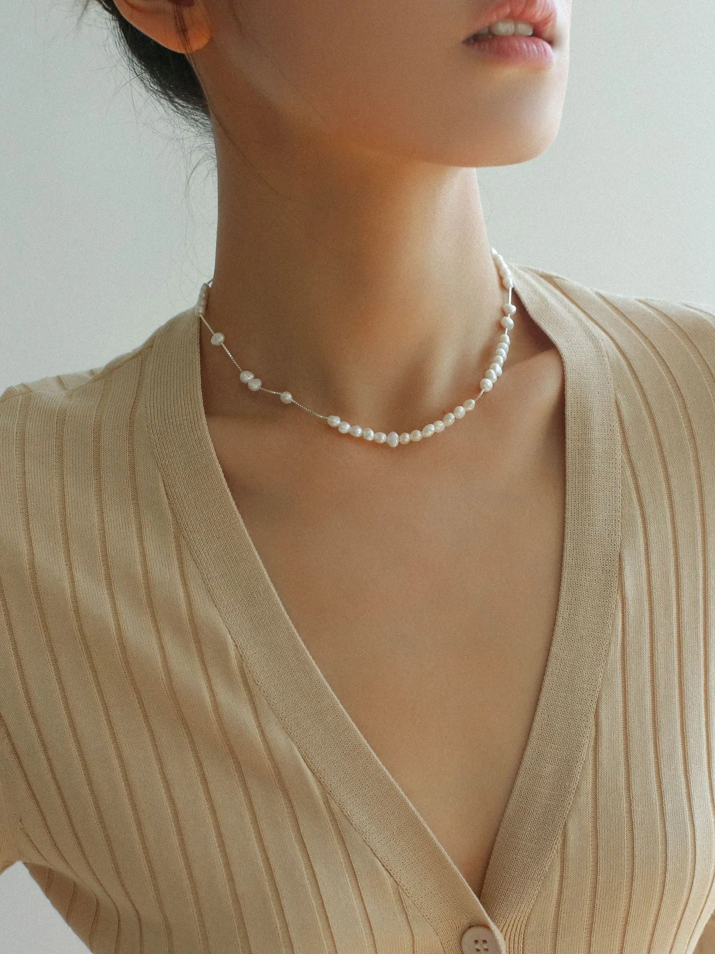 925 Silver Aurora Freshwater Pearl Chain Necklace