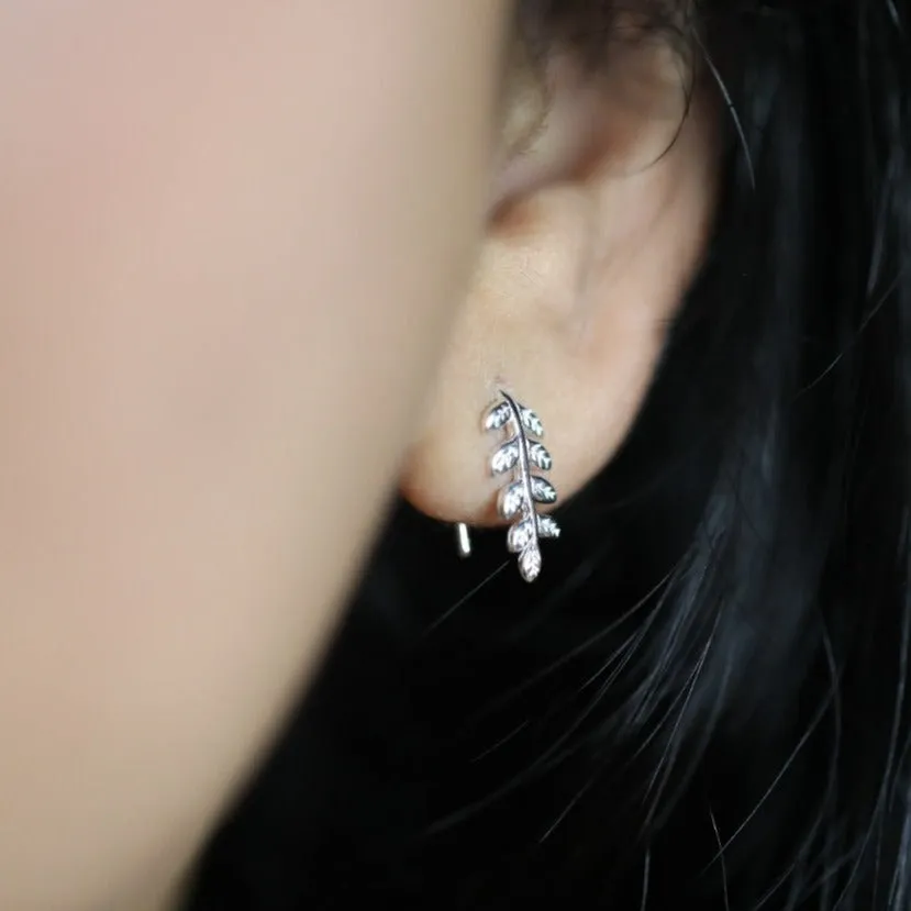 925 sterling Silver Leaf Threader Earrings