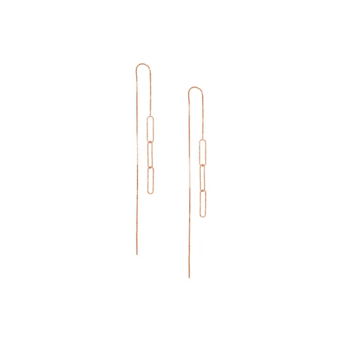 925 Sterling Silver Paper Clip Extra Long Threader Dangle Drop Earring