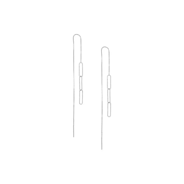 925 Sterling Silver Paper Clip Extra Long Threader Dangle Drop Earring