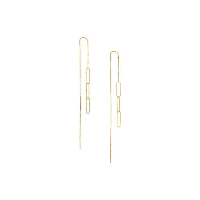 925 Sterling Silver Paper Clip Extra Long Threader Dangle Drop Earring