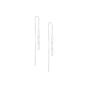 925 Sterling Silver Paper Clip Extra Long Threader Dangle Drop Earring