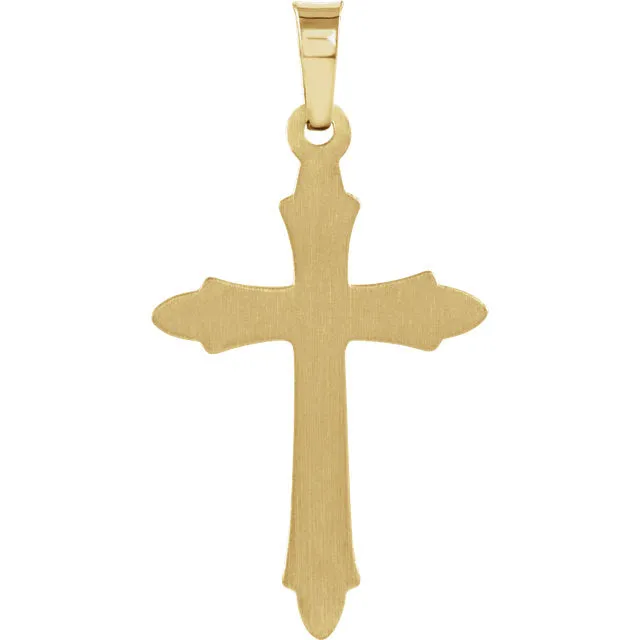 Accented Fitchee Round Diamond Solitaire Hollow Cross in 14 Karat Yellow Gold