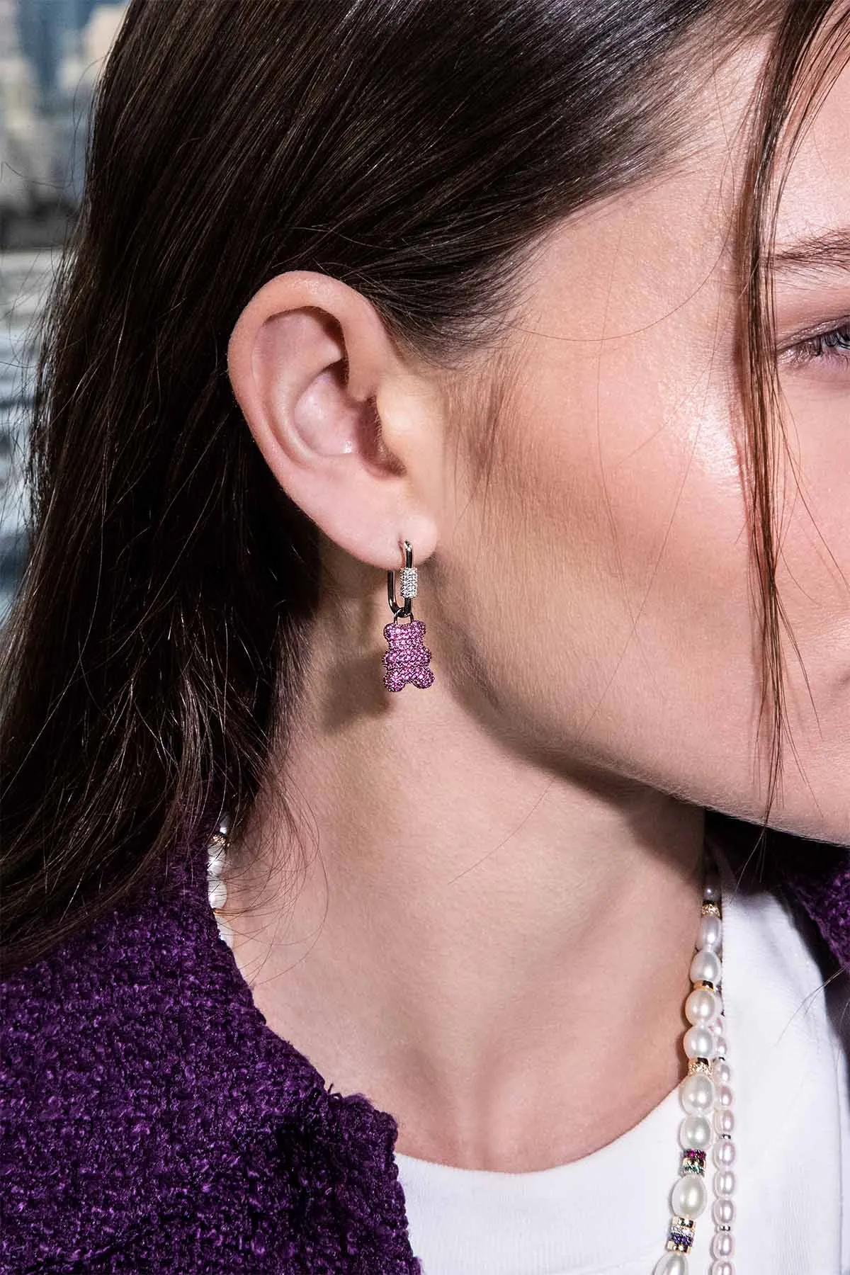 BABY MALU Yummy Bear (Clippable) Asymmetric Hoop Earrings