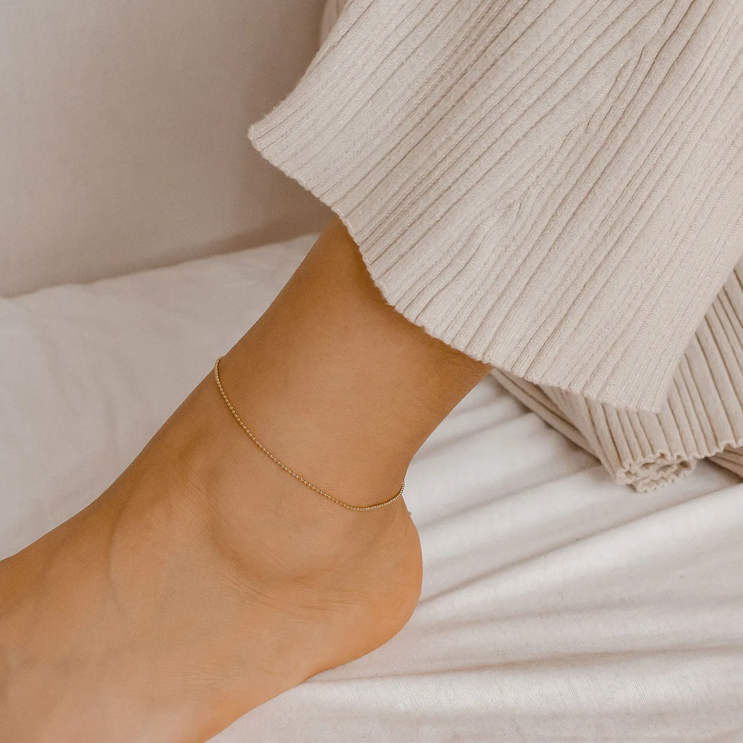 Bead Chain Anklet Gold