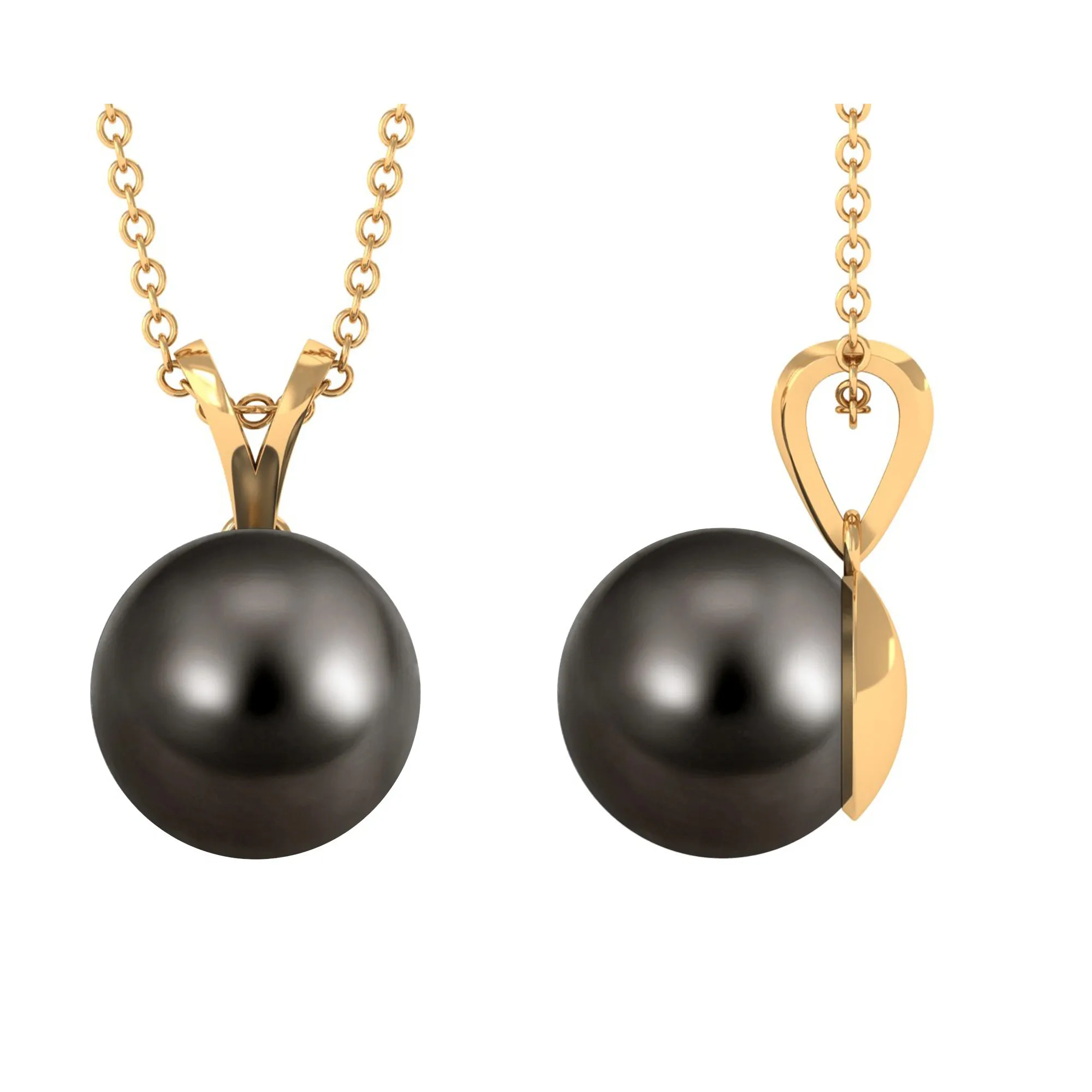 Bead Set Round Tahitian Pearl Solitaire Pendant