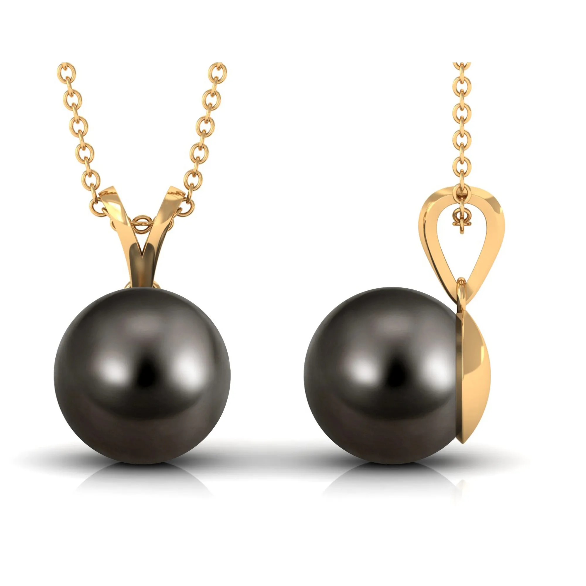 Bead Set Round Tahitian Pearl Solitaire Pendant