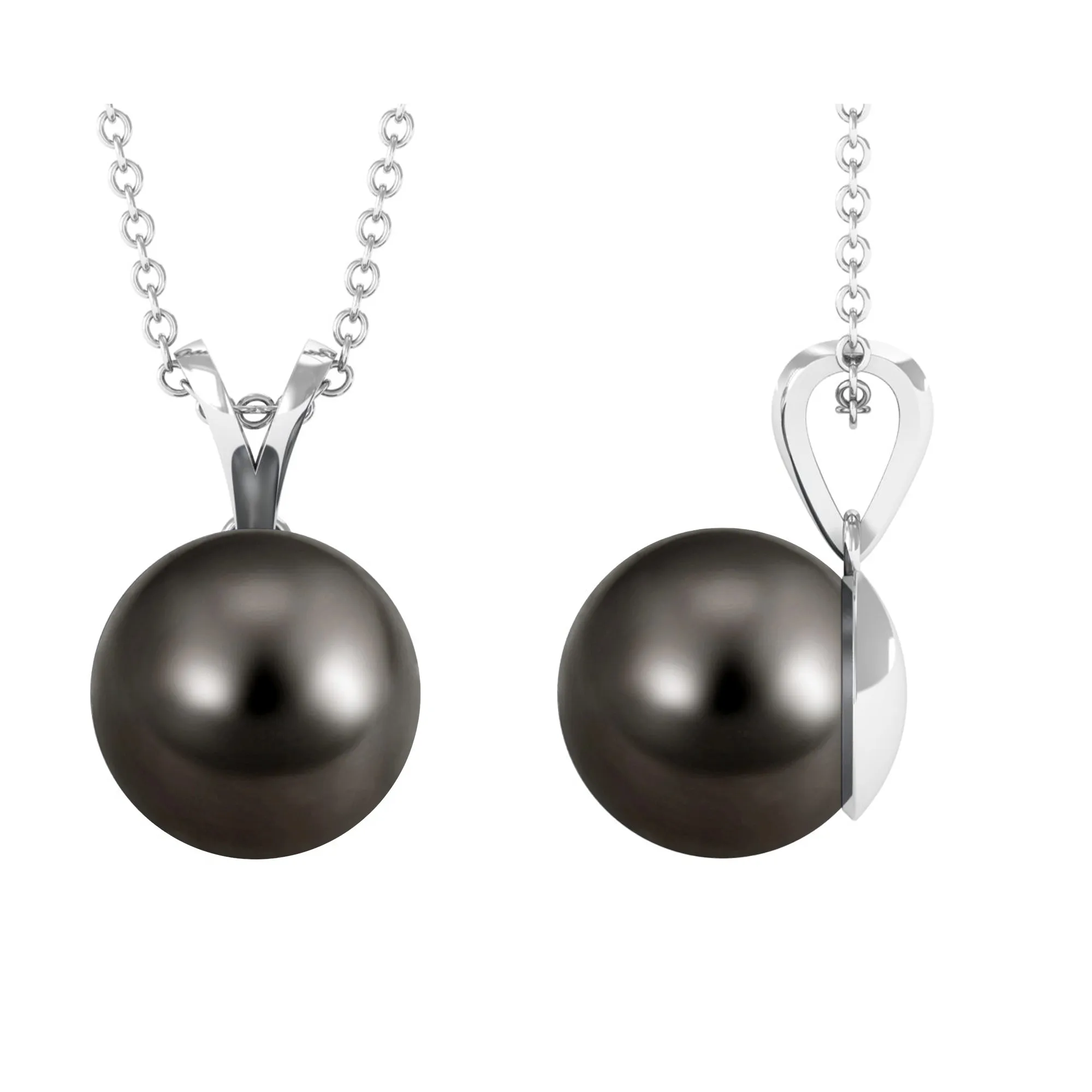 Bead Set Round Tahitian Pearl Solitaire Pendant