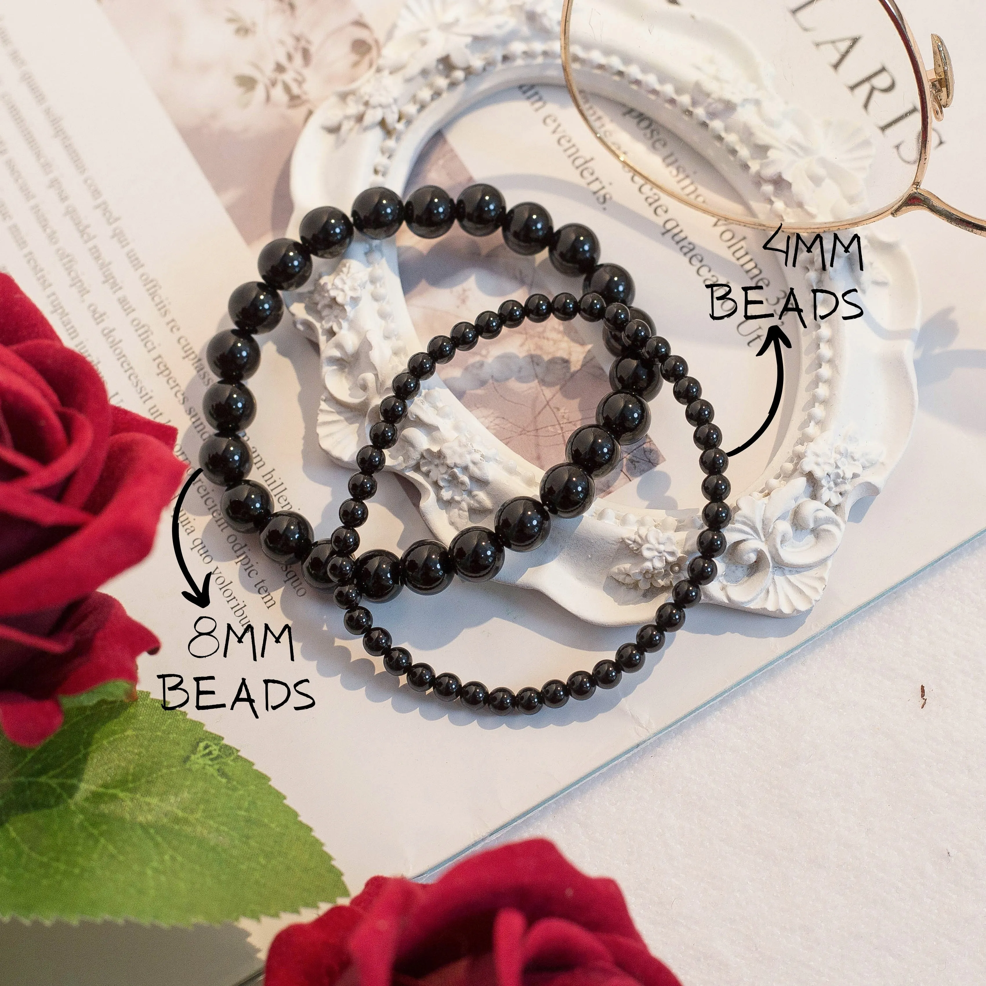 Black Obsidian Beaded Crystal Bracelet