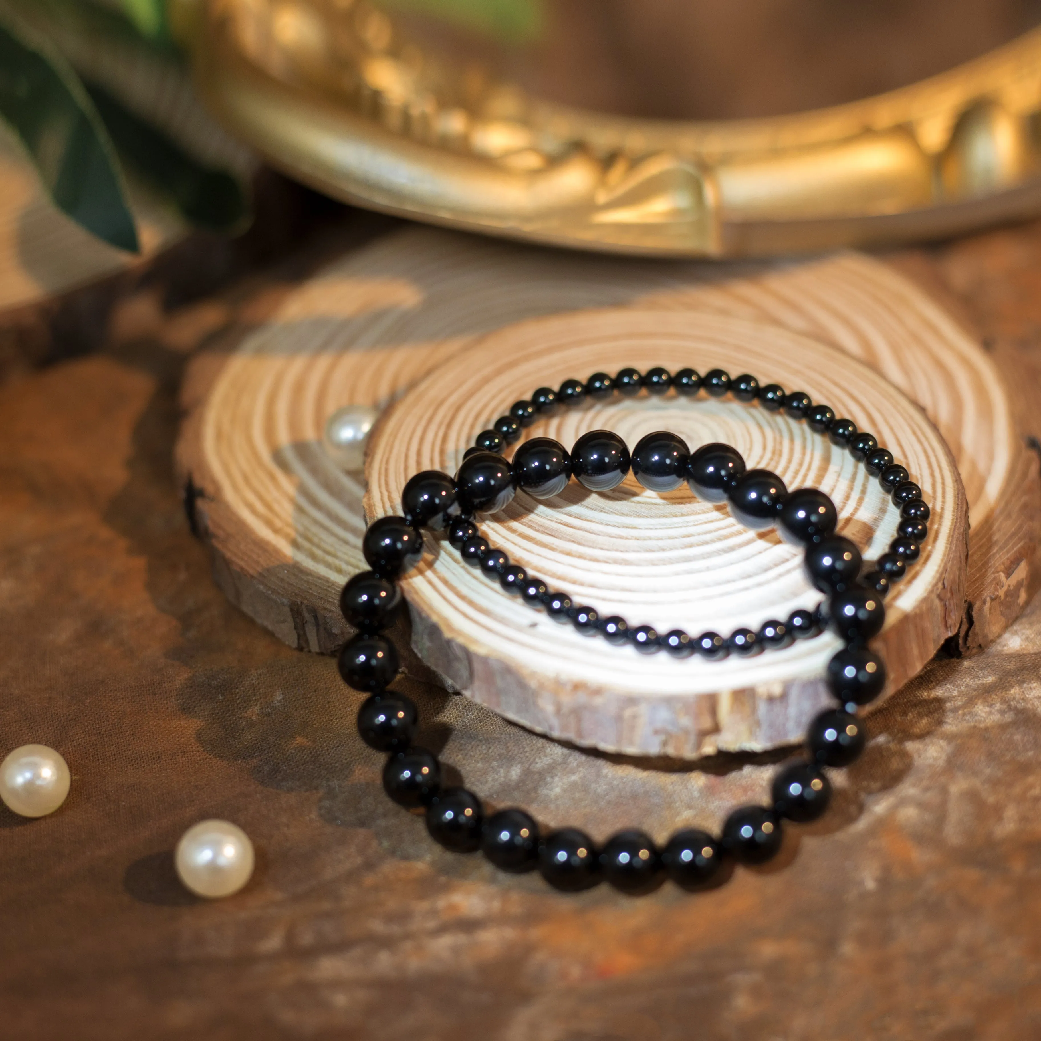 Black Obsidian Beaded Crystal Bracelet