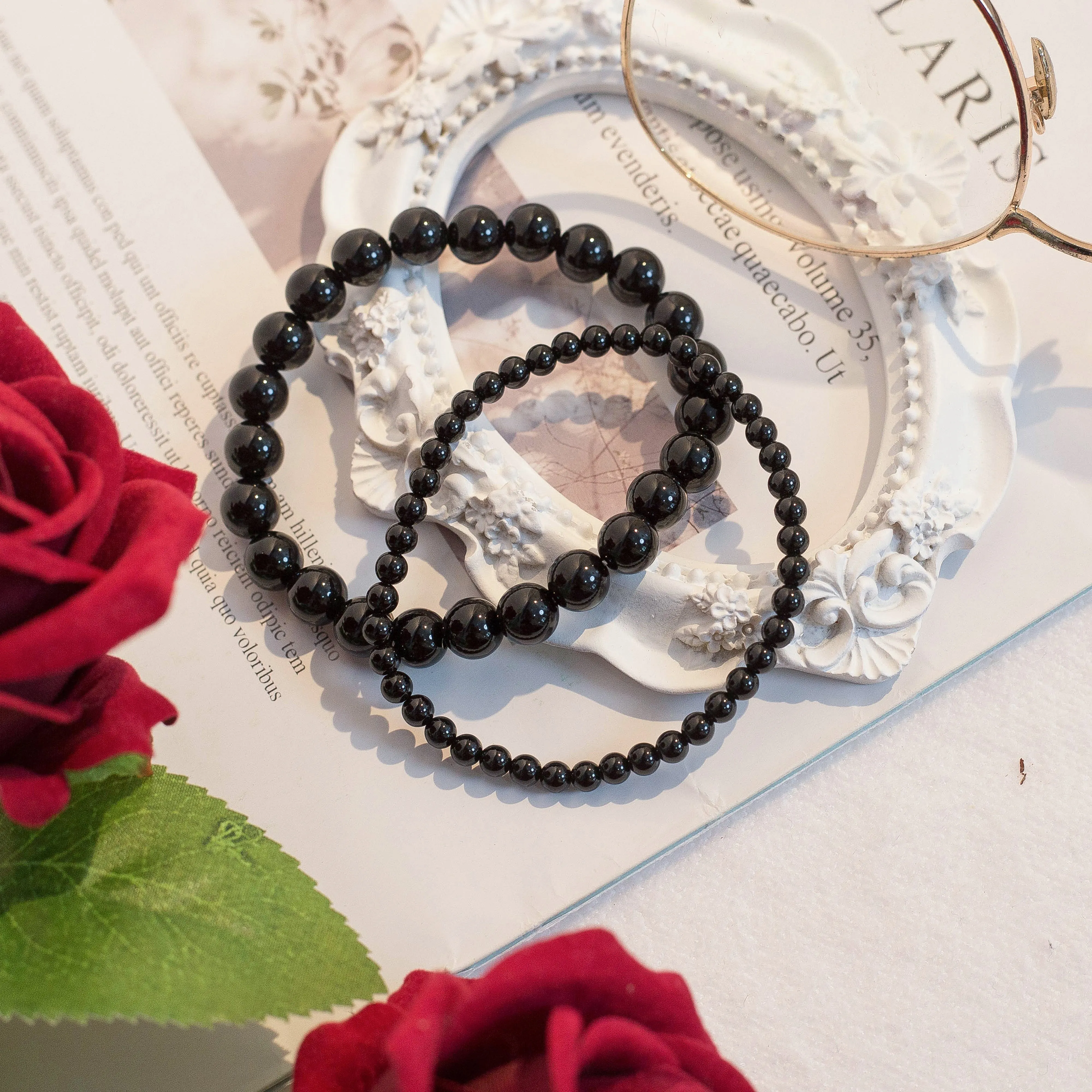 Black Obsidian Beaded Crystal Bracelet
