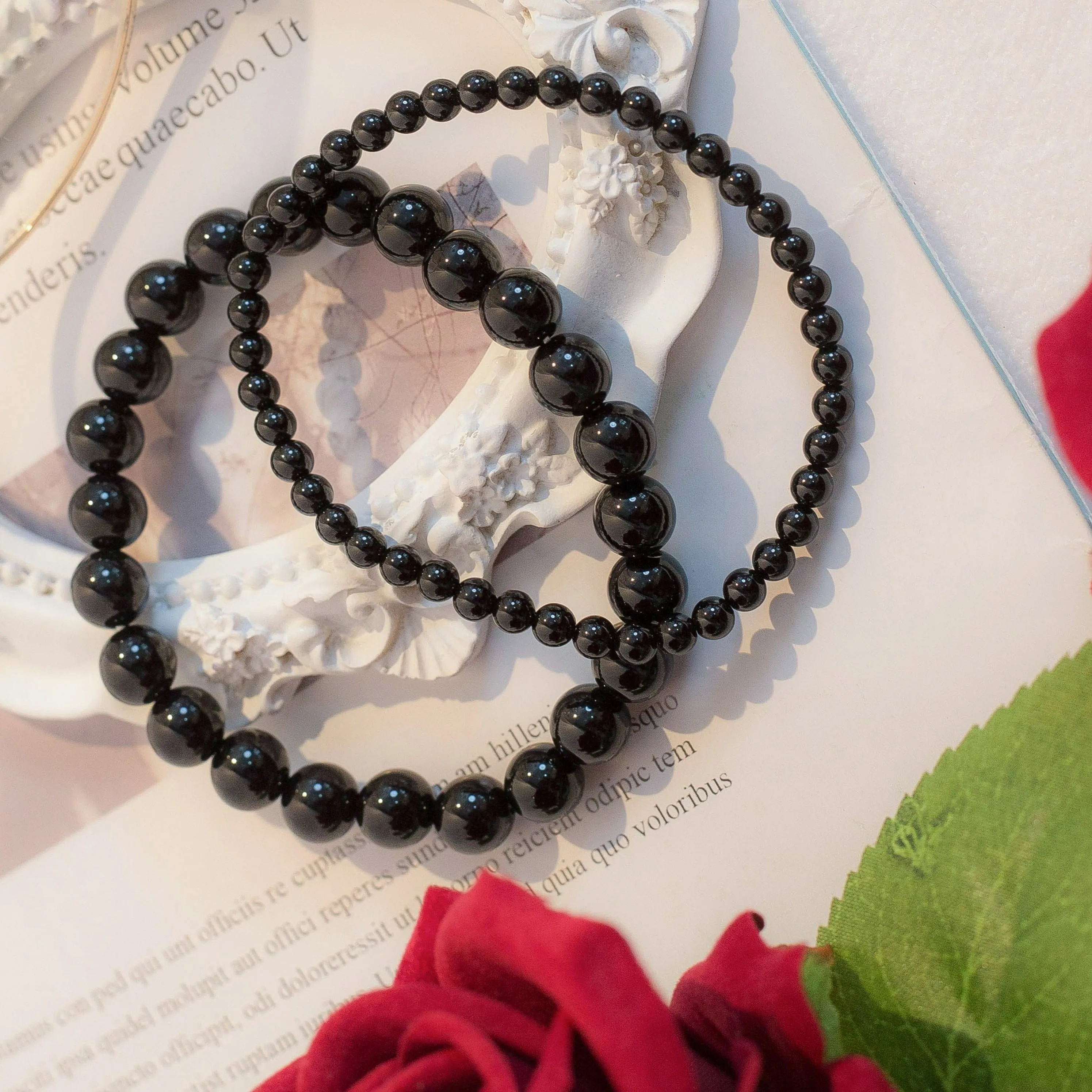 Black Obsidian Beaded Crystal Bracelet