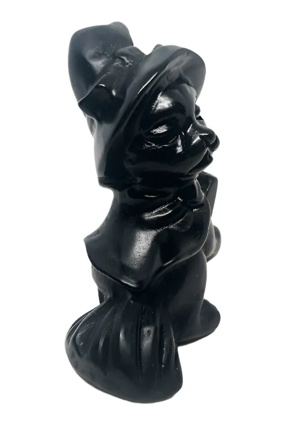 Black Obsidian Crystal Witchy Cat Carving