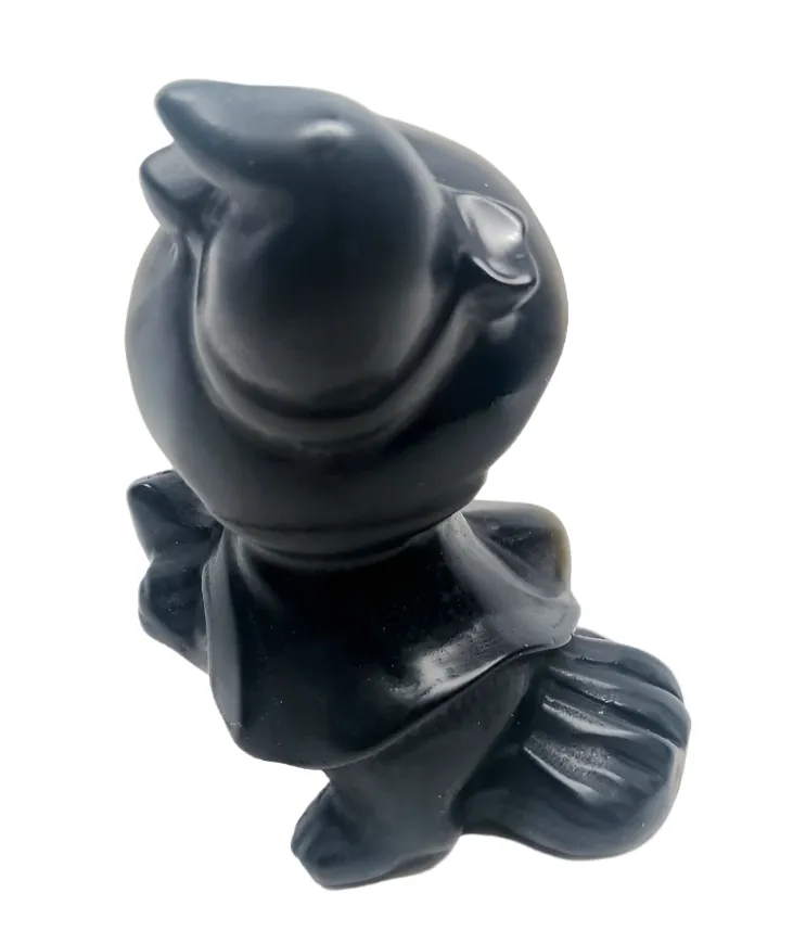 Black Obsidian Crystal Witchy Cat Carving