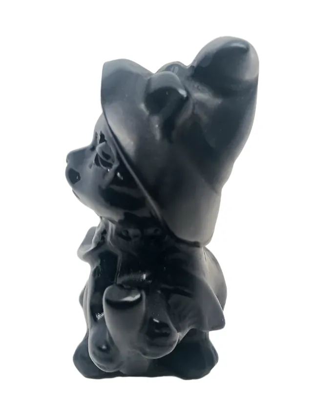Black Obsidian Crystal Witchy Cat Carving