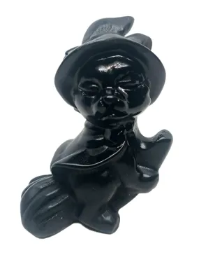 Black Obsidian Crystal Witchy Cat Carving